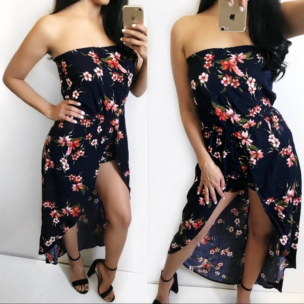 Serena Navy Blue Floral Maxi Dress/Romper - Picture 3 of 3
